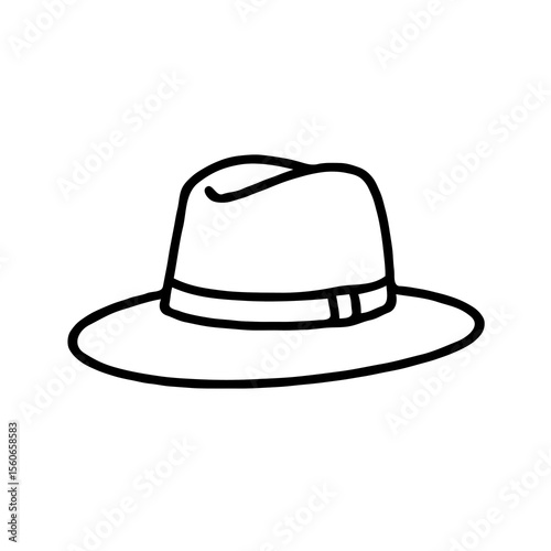 Simple black outline drawing of a classic fedora hat with a band