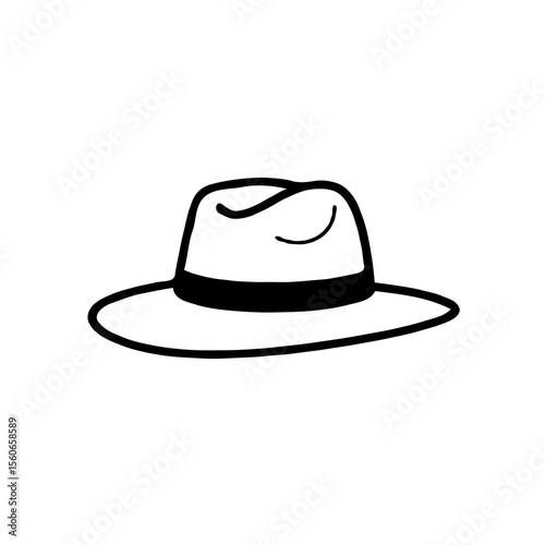 Simple black and white line drawing of a classic fedora hat