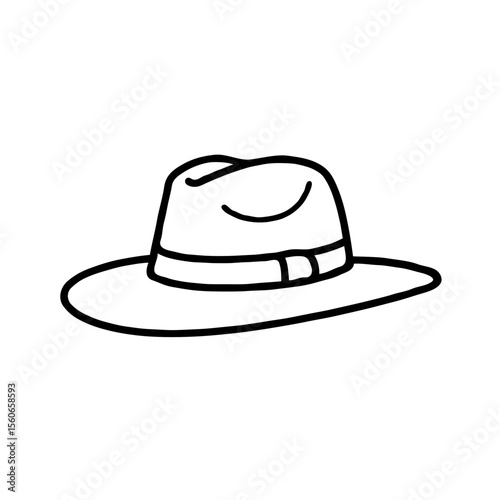 Simple black outline drawing of a classic fedora hat with a band