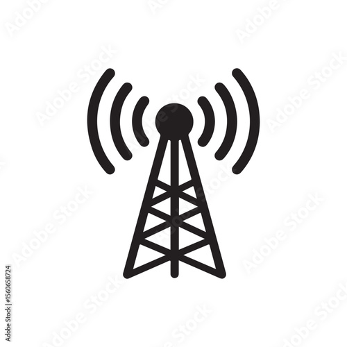 Transmitter Antenna, Cell Phone Tower Solid Flat Vector Icon Isolated on White Background