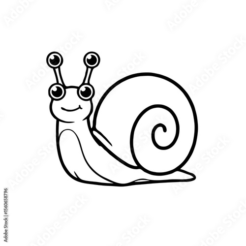 Cute cartoon snail with big eyes and a happy smile on a white background
