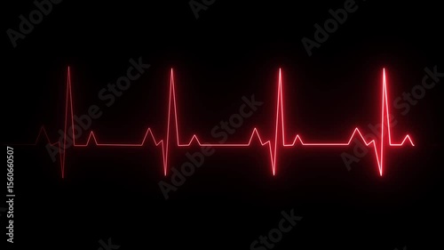 Neon light electrocardiogram (ECG or EKG) tracing, which is a recording of the electrical activity of the heart