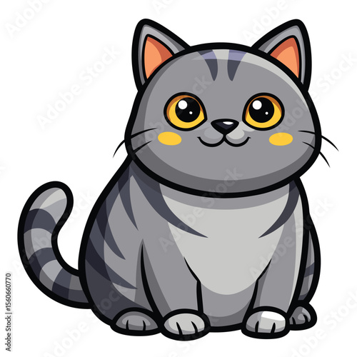 Cute cartoon style gray british shorthair cat illustration isolated on white background