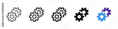 Gears icon. Two interlocking cogwheels mechanical configuration vector illustration. System optimization and automation symbol. Process control and engineering tools sign. Technology pictogram.