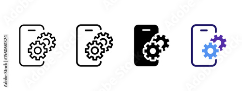 Settings icon. Smartphone with two overlapping gears representing configuration vector illustration. Mobile system management symbol. Device optimization tools sign. Application control pictogram.
