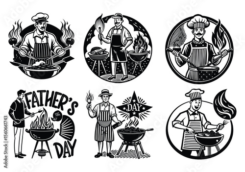 Vintage Barbecue King with Grill and Smoker Vector Illustration.

