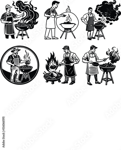 Vintage Barbecue King with Grill and Smoker Vector Illustration.

