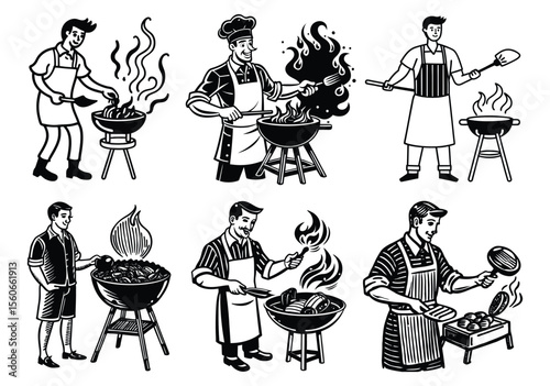Vintage Barbecue King with Grill and Smoker Vector Illustration.

