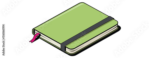 Closed Green Notebook with Elastic Closure and Ribbon Bookmark