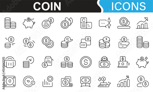 Financial icons showcasing different types of money and economic activities.