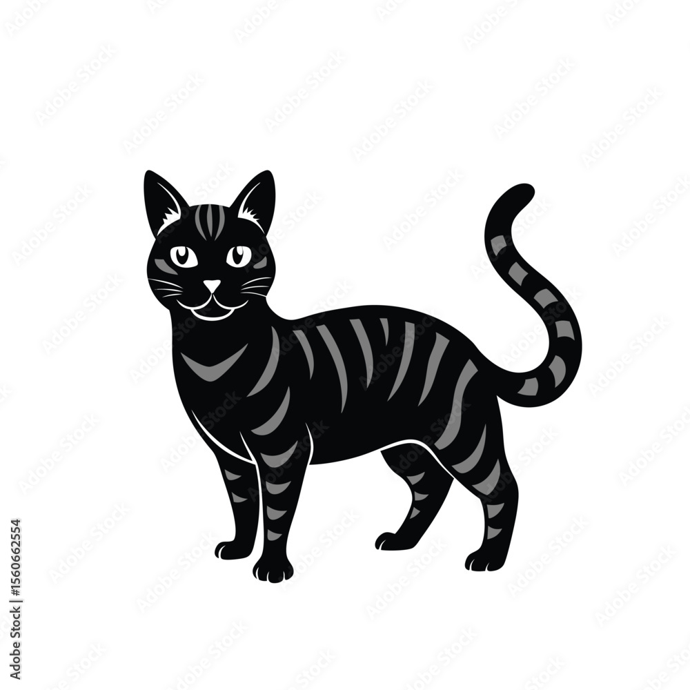 Fototapeta premium Tabby cat silhouette vector design isolated on white background