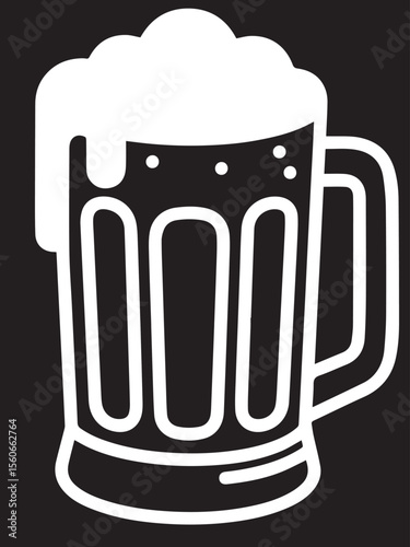 A stylized white outline of a beer mug with a frothy head and vertical ribbing, on a dark black background, for beverage-related designs.