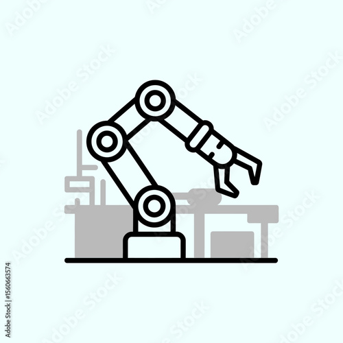 Industrial robot arm icon vector illustration, Industrial robot arm sign for automation, manufacturing, smart industry, technology, industrial innovation, and factory systems