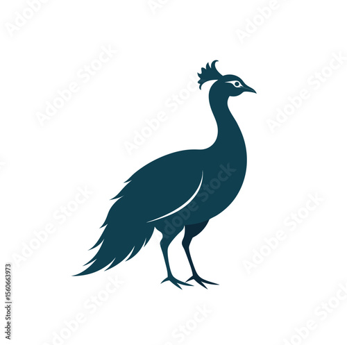 Peahen bird silhouette elegant design isolated on white background
