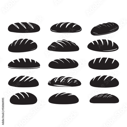 Black Bread set pack collection Silhouettes icon silhouette vector flat illustration design on white background