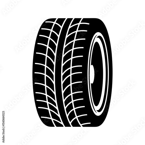 Black rubber wheel tire icon. Automobile wheels silhouette collection.