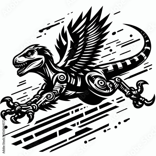 Raptor Leaping Through the Air in a Prehistoric Ambush