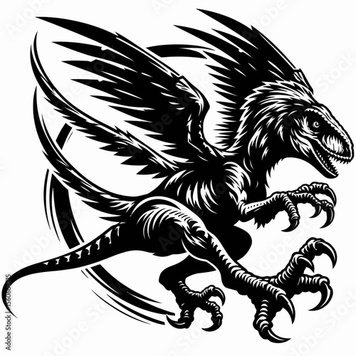 Raptor Leaping Through the Air in a Prehistoric Ambush