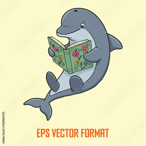 Cute Ocean Animals Reading Books – Vector Cartoon Set for Kids, T-Shirts & Education Design