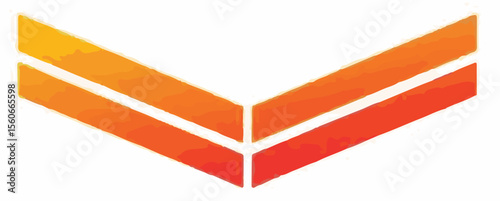 A vibrant V-shaped chevron graphic with a warm orange-to-red gradient, featuring two distinct parallel lines, evoking motion or a downward arrow.