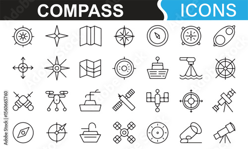 Icons representing various types of compasses, direction tools, and mapping devices.