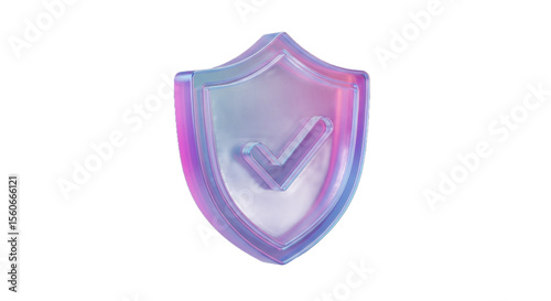Holographic Shield Icon With Check Mark Symbol On Transparent Background Isolated Transparent Background