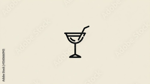 Simple line art drawing of a cocktail in a stemmed glass, topped with a straw