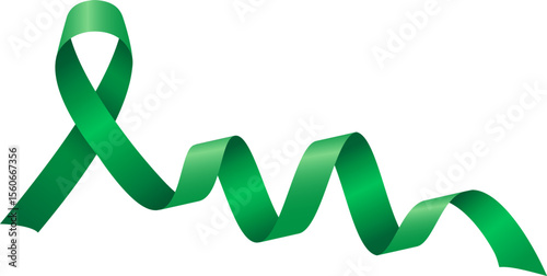 Green abstract shiny ribbon with long strip line for health template
