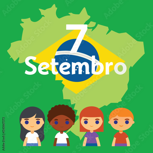 Children celebrating brazilian independence day with flags and joy