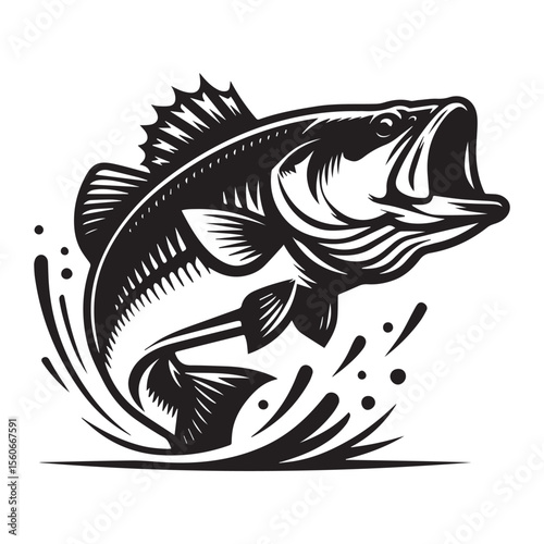 Black Bass Fish black icon silhouette vector flat illustration design on white background