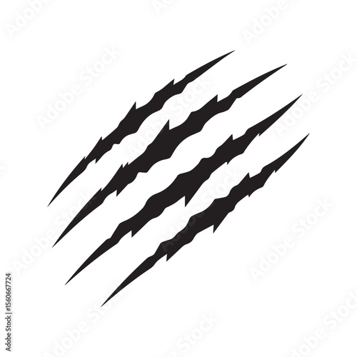 Four Black Claw Marks Streaking Diagonally Across a White Background, Suggesting an Animalistic or Monster Attack and Leaving Deep Rending Scars