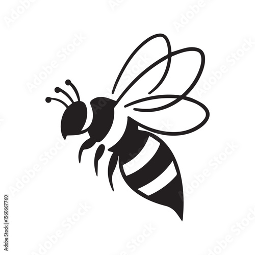 Stylized Silhouette of a Bee in Flight Featuring Striking Stripes and Graceful Wing Design, Ideal for Nature Enthusiasts