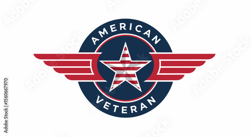 American Veteran Emblem: Red-winged Oval Badge with Star