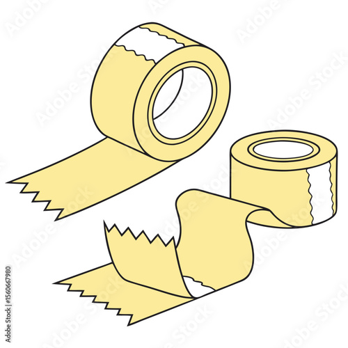 Illustration of beige medical tape rolls and a piece of tape isolated on a white background suitable for