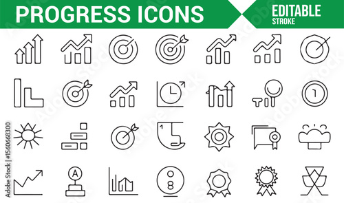 Simple progress and goal-setting icons for use in business and performance improvement.