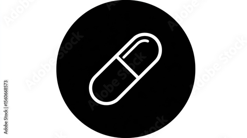 Pill capsule icon inside a circular black background