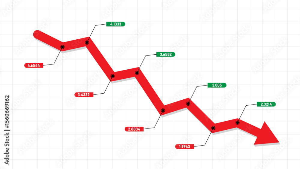 red down loss arrow chart with pin point data, number chart template red down loss arrow chart with pin point data, number chart template