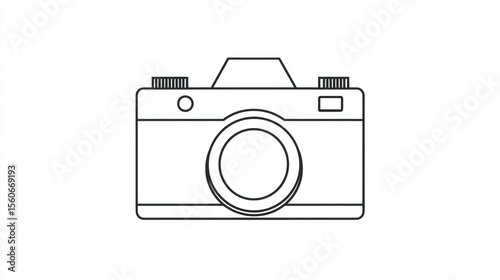 Simple, stylized line-art illustration of a camera on a white background