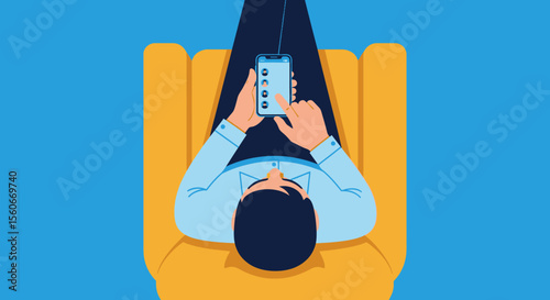 Overhead View of Person Using Smartphone in Armchair