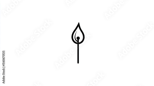 Line art illustration of a burning match with a simple flame on a white background