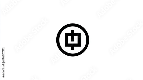 Abstract geometric shape centered, encircled on stark white background in minimal design