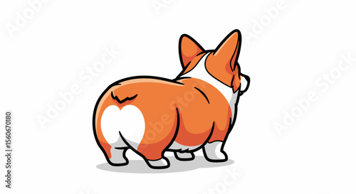 Cartoon Corgi Dog Butt, Orange and White, Isolated on White Background