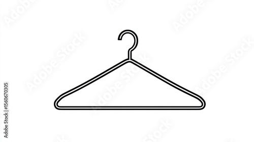 Simple line drawing of a clothes hanger, triangular body and curled hook design