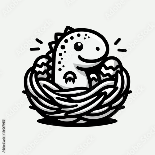 Small Dinosaur Resting Safely in a Prehistoric Nest