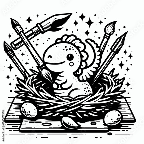 Small Dinosaur Resting Safely in a Prehistoric Nest