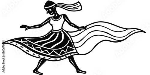 African Female Dancer in Mid-Spin Graceful Movement and Flowing Skirt