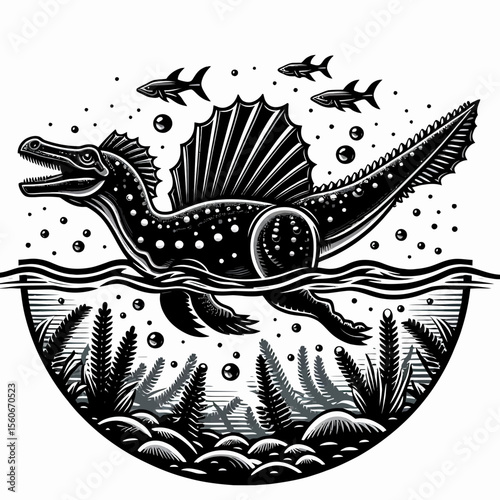 Spinosaurus Swimming Through Prehistoric Waters