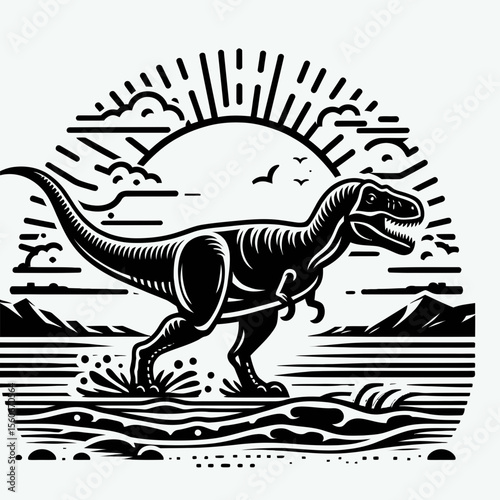 Spinosaurus Walking Along a Prehistoric Shoreline