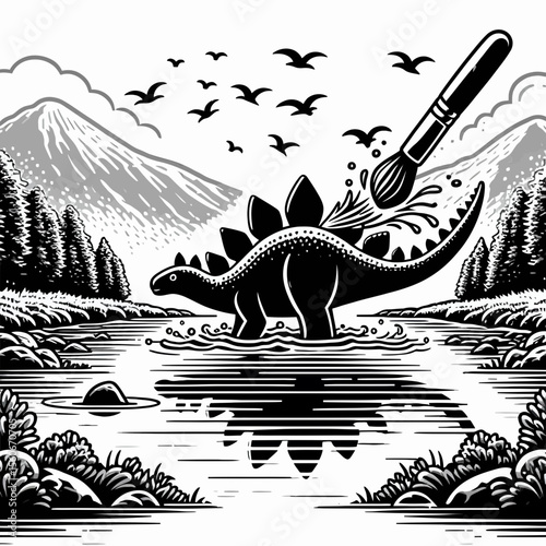 Stegosaurus Standing Peacefully Beside a Prehistoric River