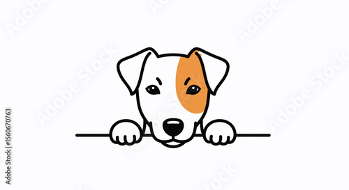 Adorable Jack Russell Terrier Dog Peeking Over a Line, Line Art Style, Orange Patch